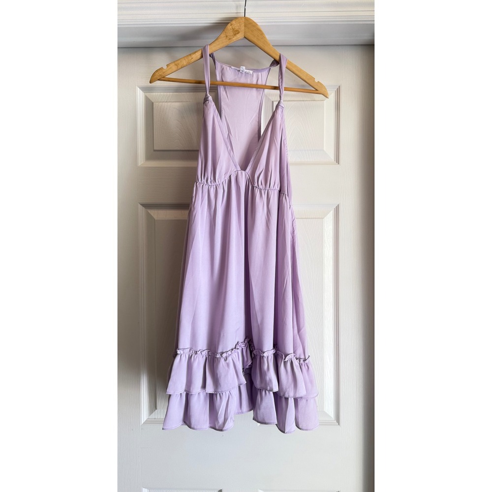 AEMI + CO Babydoll Dress Women S Lavender Ruffle Tiered Racerback V-Neck
